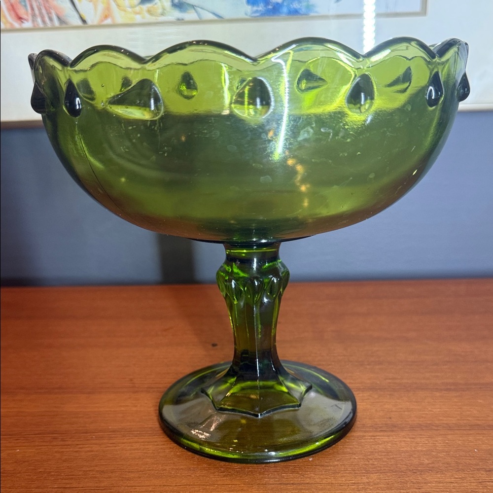 Indiana Glass Green Pedestal Bowl
